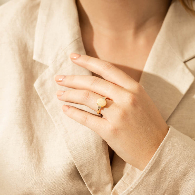 18ct Yellow Gold Opal & Diamond Ring-Ring-Walker & Hall