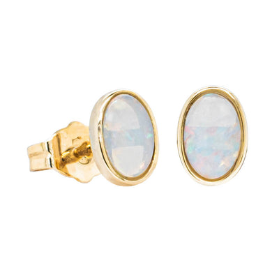 14ct Yellow Gold Opal Stud Earrings-Earrings-Walker & Hall
