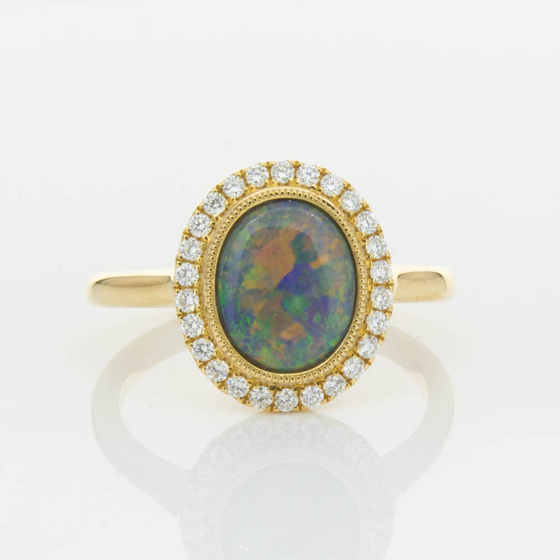18ct Yellow Gold Opal & Diamond Ring-Ring-Walker & Hall