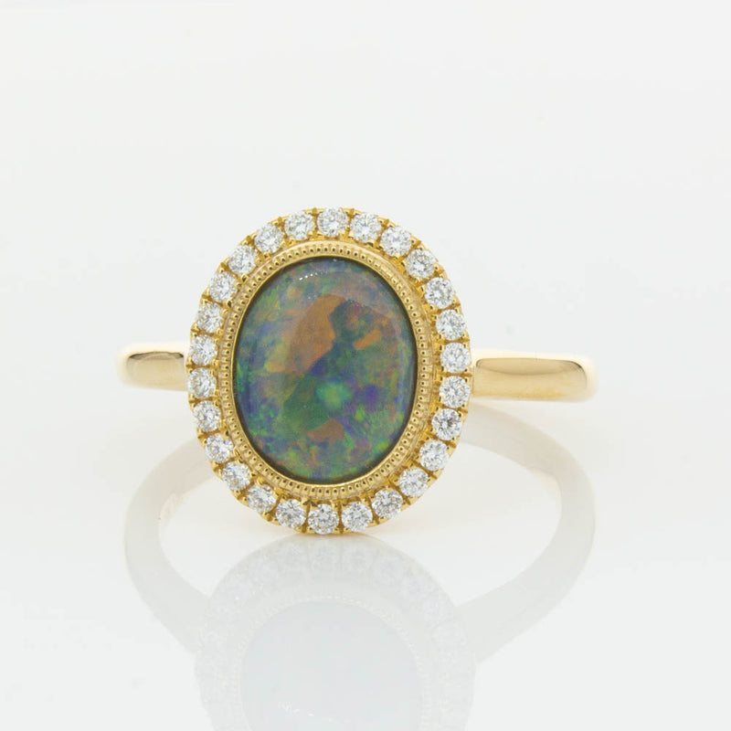 18ct Yellow Gold Opal & Diamond Ring-Ring-Walker & Hall