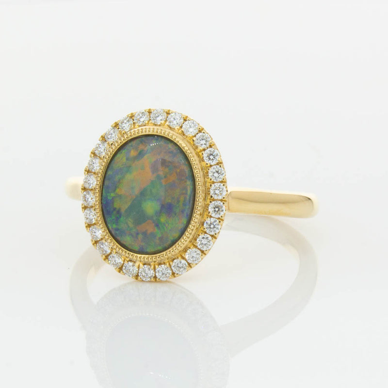 18ct Yellow Gold Opal & Diamond Ring-Ring-Walker & Hall