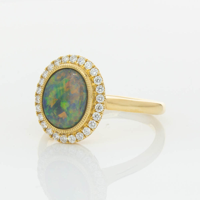 18ct Yellow Gold Opal & Diamond Ring-Ring-Walker & Hall