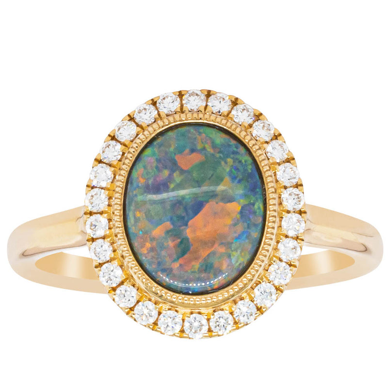 18ct Yellow Gold Opal & Diamond Ring-Ring-Walker & Hall