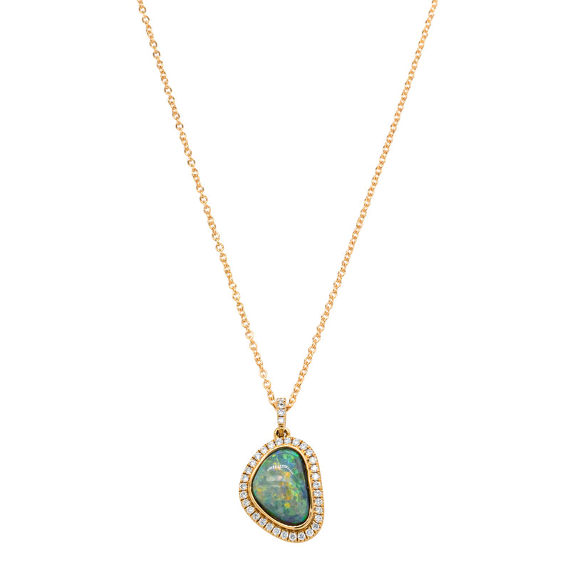 18ct Yellow Gold 2.15ct Opal & Diamond Isla Pendant-Necklace-Walker & Hall