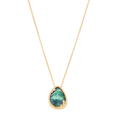 18ct Yellow Gold Opal & Diamond Pendant-Necklace-Walker & Hall