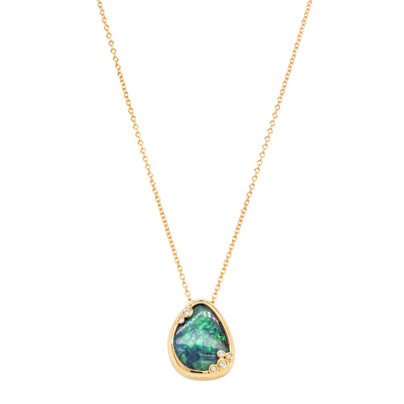 18ct Yellow Gold Opal & Diamond Pendant-Necklace-Walker & Hall