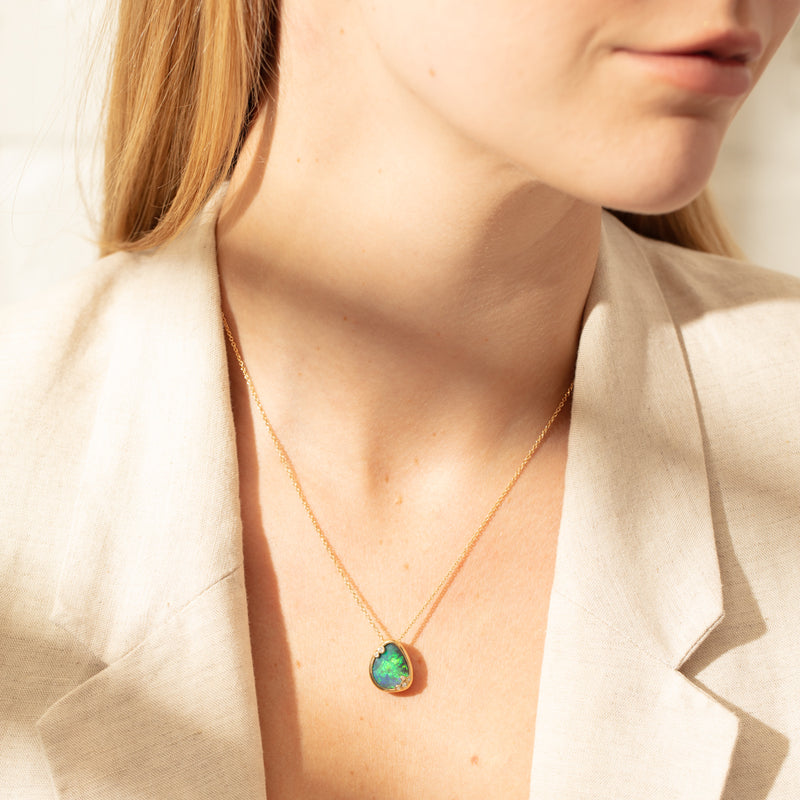 18ct Yellow Gold Opal & Diamond Pendant-Necklace-Walker & Hall