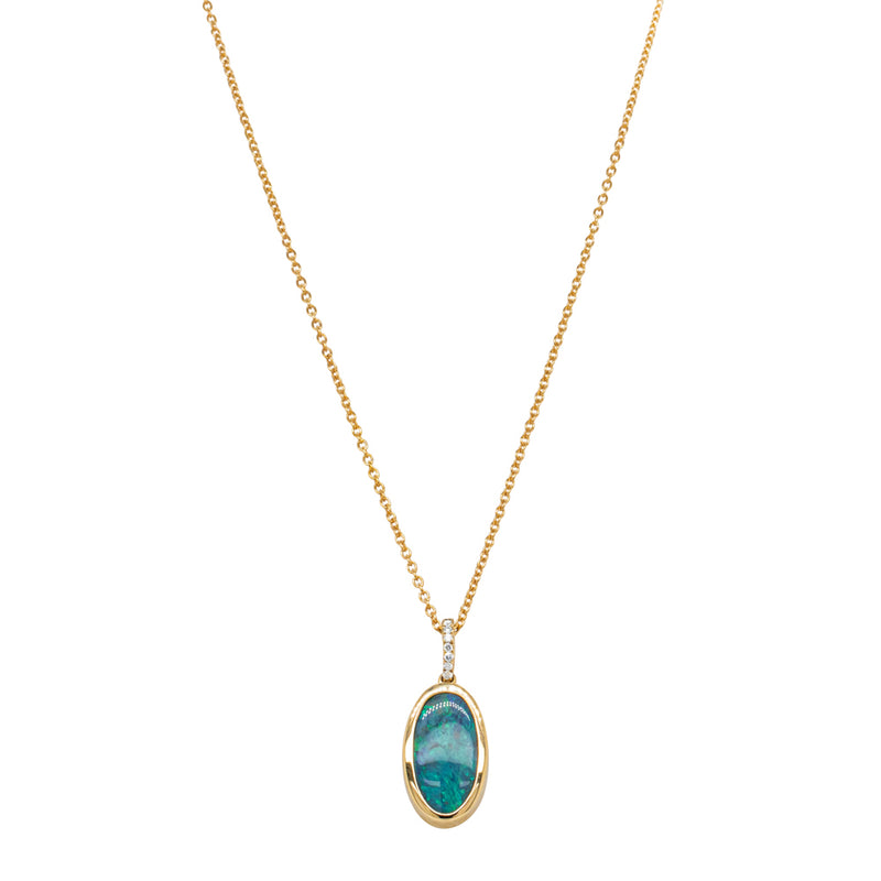 14ct Yellow Gold Opal & Diamond Pendant-Necklace-Walker & Hall