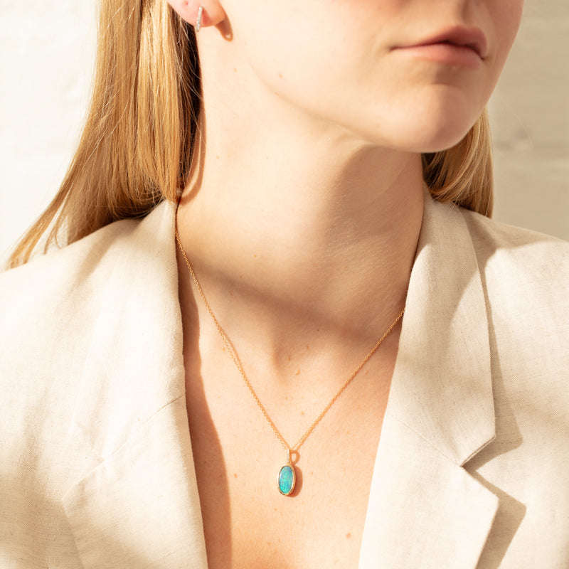 14ct Yellow Gold Opal & Diamond Pendant-Necklace-Walker & Hall