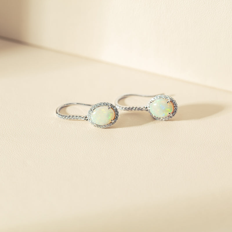 18ct White Gold 2.64ct Opal & Diamond Sierra Earrings-Earrings-Walker & Hall