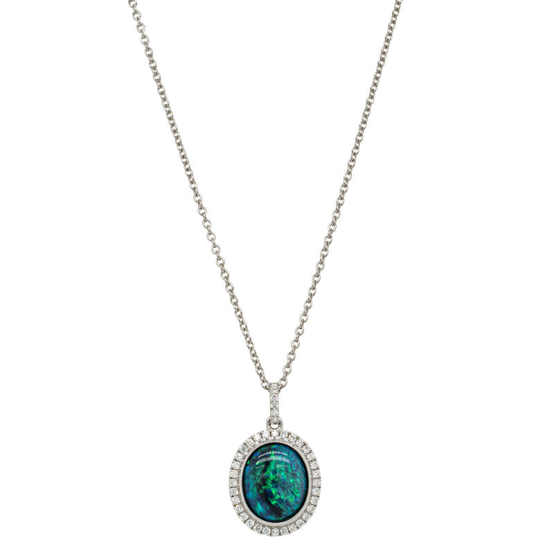 18ct White Gold 1.71ct Opal & Diamond Isla Pendant-Necklace-Walker & Hall
