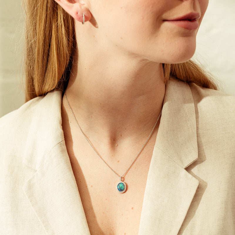 18ct White Gold 1.71ct Opal & Diamond Isla Pendant-Necklace-Walker & Hall