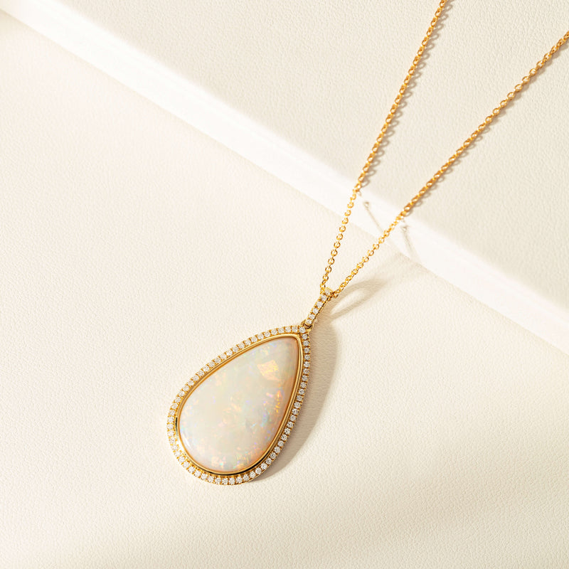 18ct Yellow Gold 8.62ct Opal & Diamond Isla Pendant-Necklace-Walker & Hall
