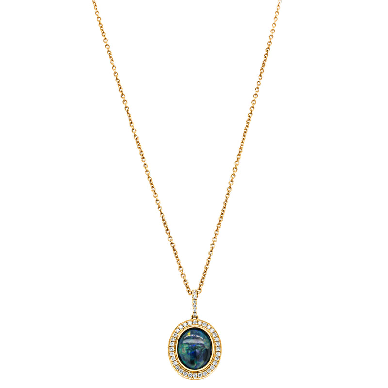 18ct Yellow Gold 1.48ct Opal & Diamond Isla Pendant-Necklace-Walker & Hall