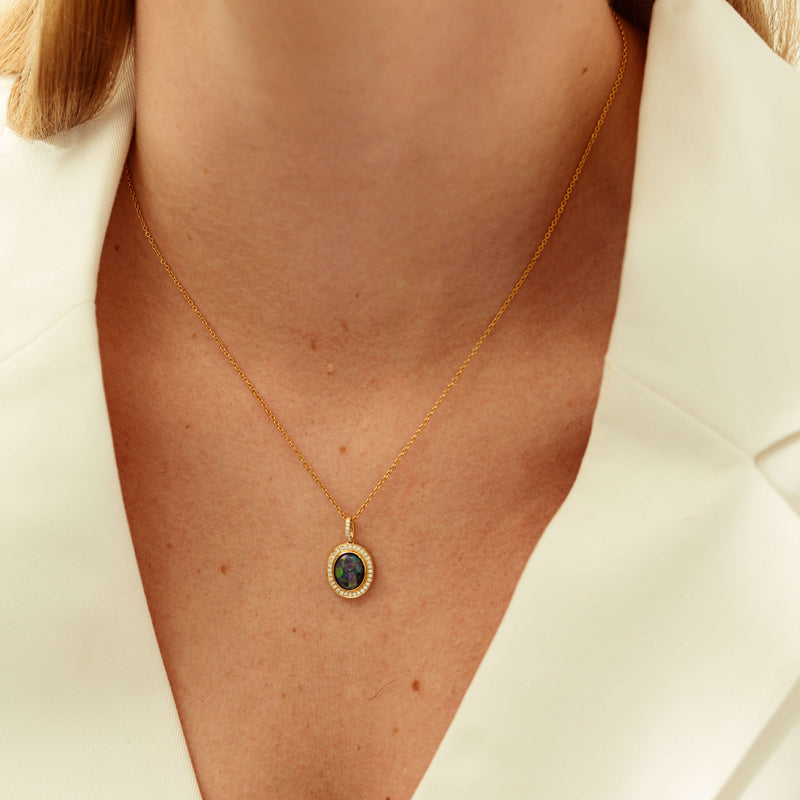 18ct Yellow Gold 1.48ct Opal & Diamond Isla Pendant-Necklace-Walker & Hall