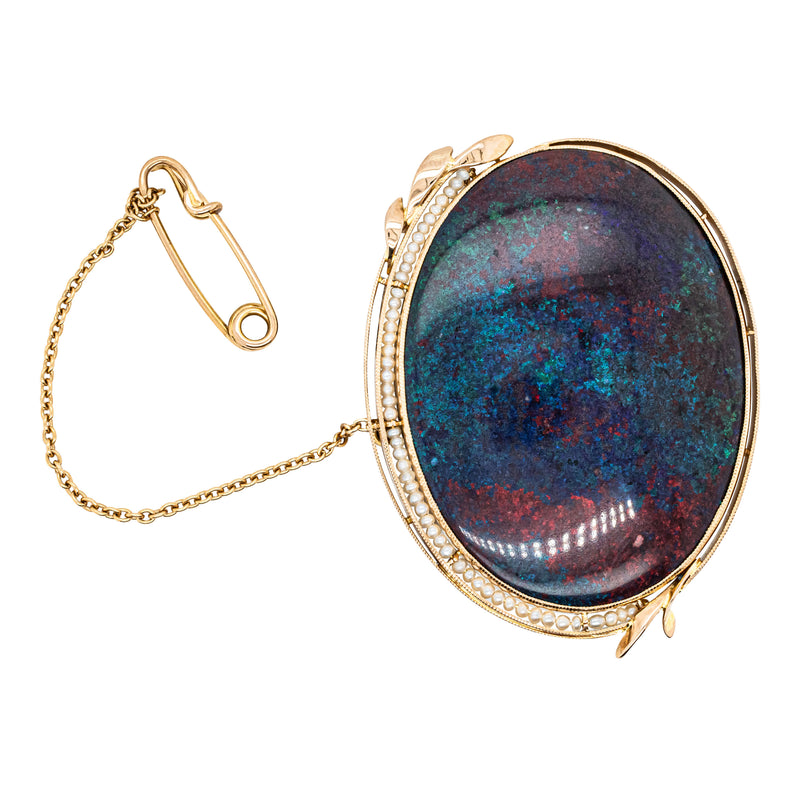 Vintage 18ct Rose Gold Opal & Seed Pearl Brooch-Brooch-Walker & Hall