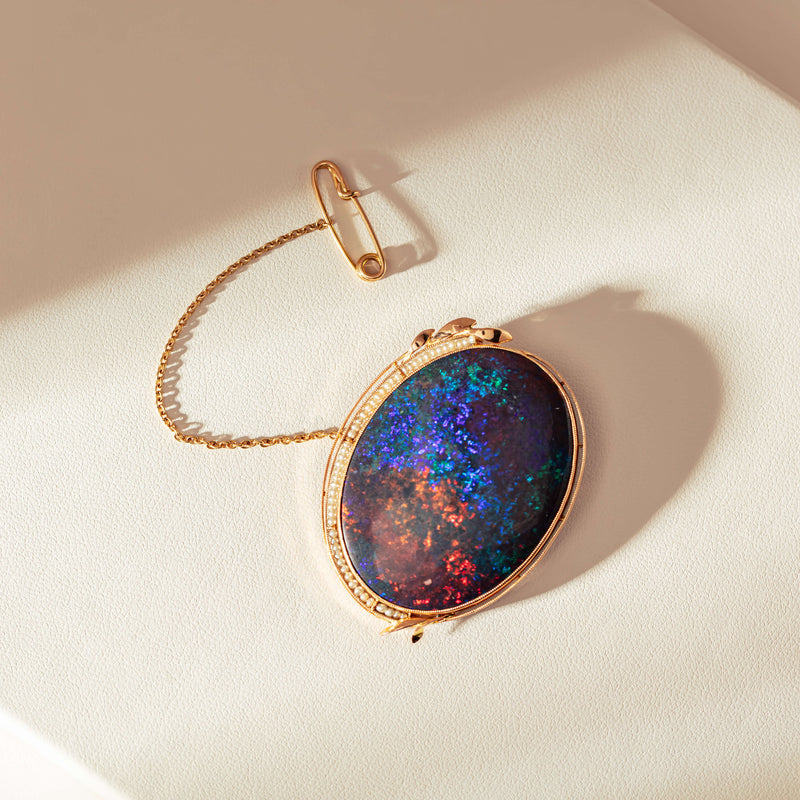Vintage 18ct Rose Gold Opal & Seed Pearl Brooch-Brooch-Walker & Hall