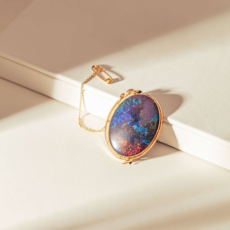 Vintage 18ct Rose Gold Opal & Seed Pearl Brooch-Brooch-Walker & Hall