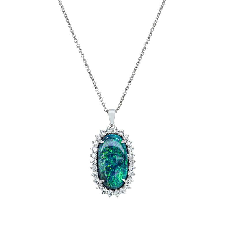 18ct White Gold 5.12ct Opal & Diamond Belle Pendant-Necklace-Walker & Hall