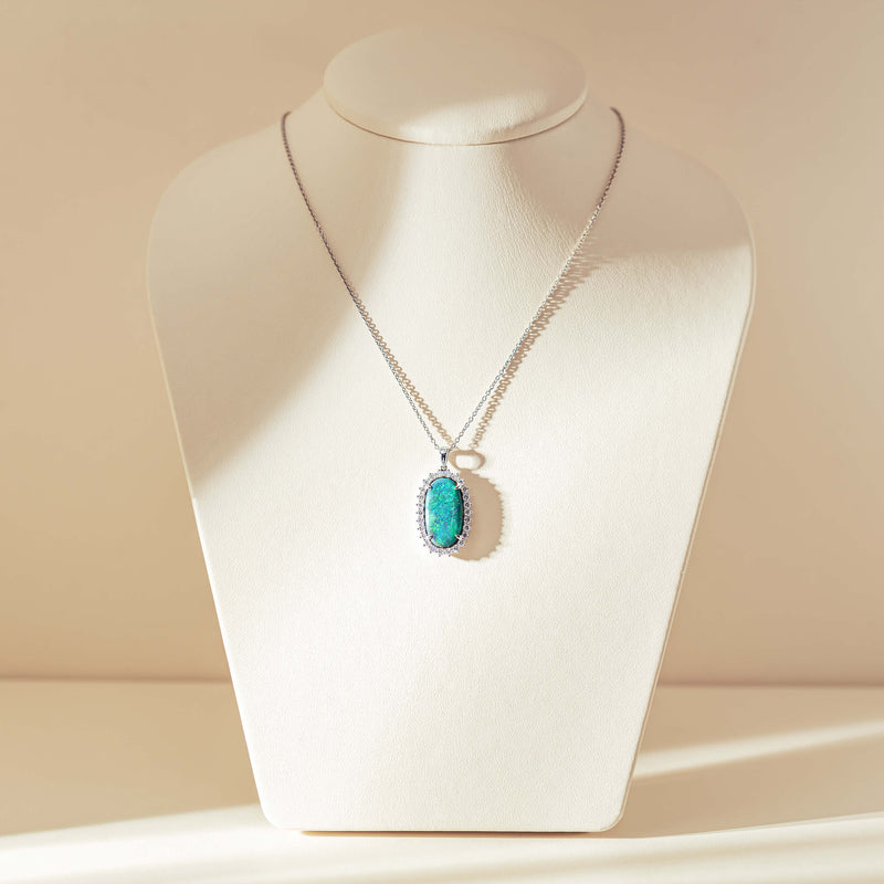 18ct White Gold 5.12ct Opal & Diamond Belle Pendant-Necklace-Walker & Hall