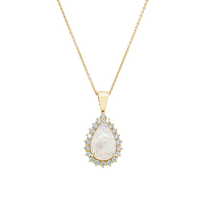 18ct Yellow Gold 3.61ct Opal & Diamond Belle Pendant-Necklace-Walker & Hall