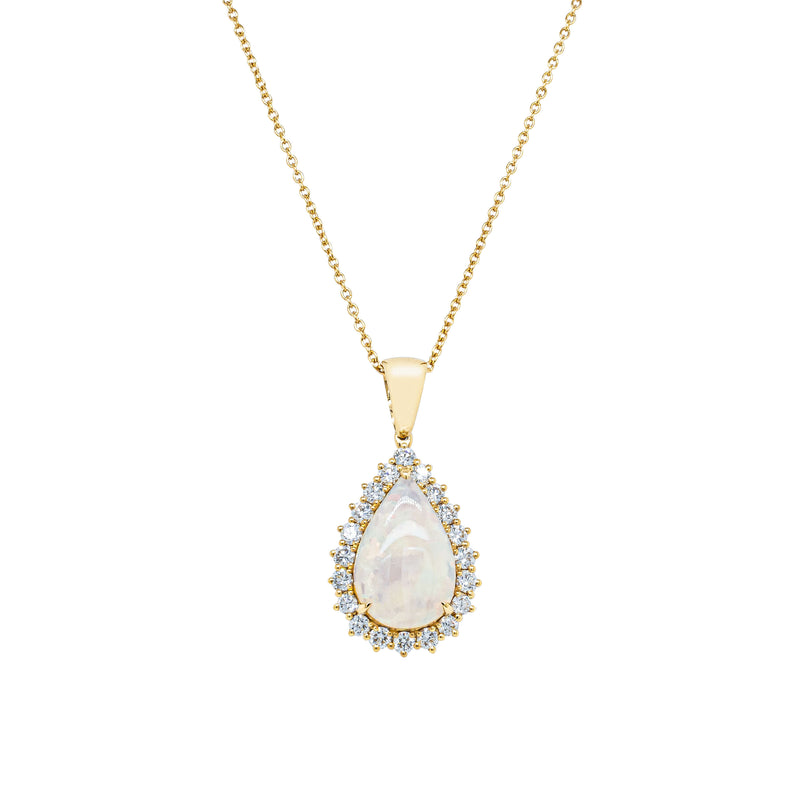 18ct Yellow Gold 3.61ct Opal & Diamond Belle Pendant-Necklace-Walker & Hall