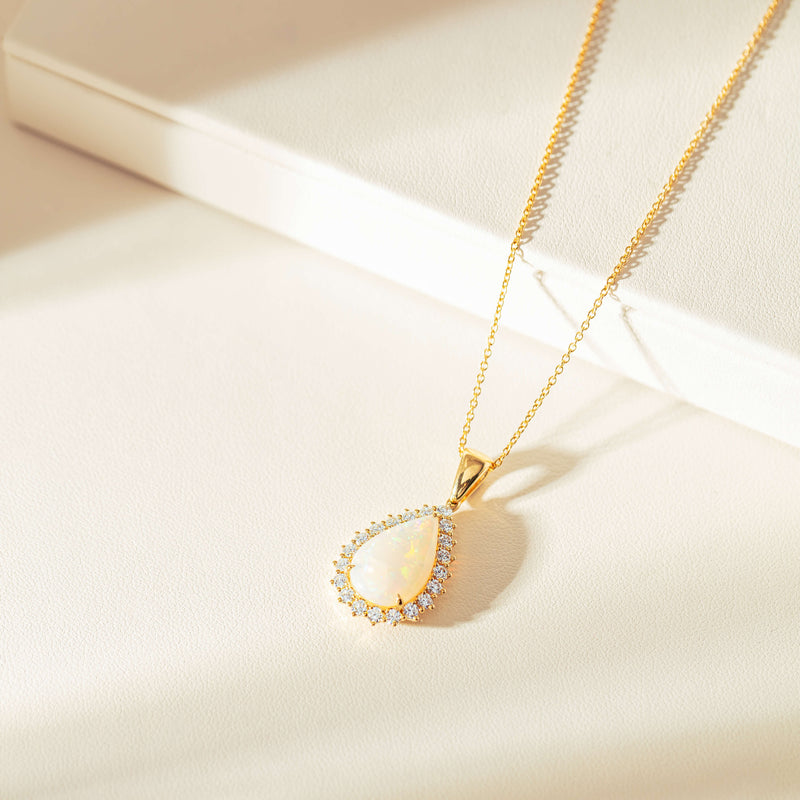 18ct Yellow Gold 3.61ct Opal & Diamond Belle Pendant-Necklace-Walker & Hall
