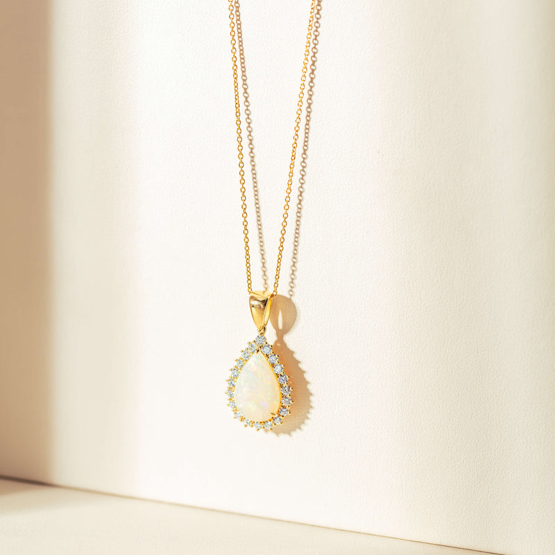18ct Yellow Gold 3.61ct Opal & Diamond Belle Pendant-Necklace-Walker & Hall