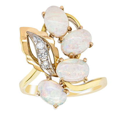 Deja Vu 18ct Tri-Tone Gold Opal & Diamond Ring-Ring-Walker & Hall