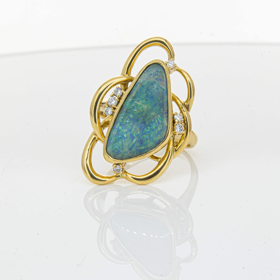 Deja Vu 18ct Yellow Gold Opal & Diamond Ring-Ring-Walker & Hall