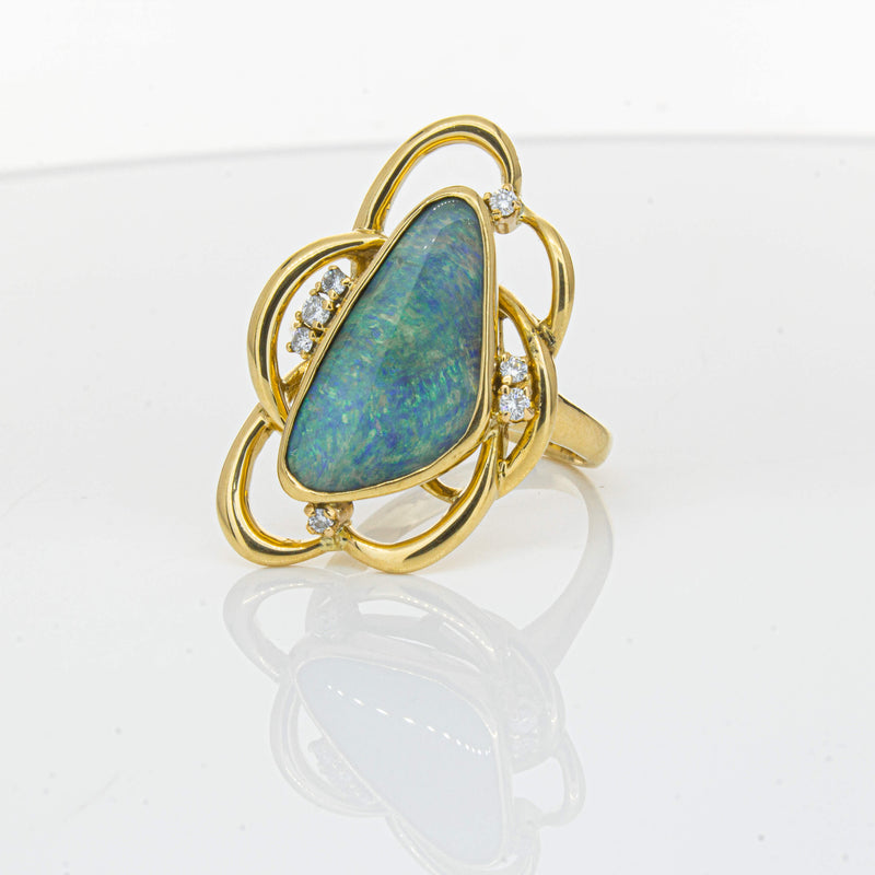 Deja Vu 18ct Yellow Gold Opal & Diamond Ring-Ring-Walker & Hall