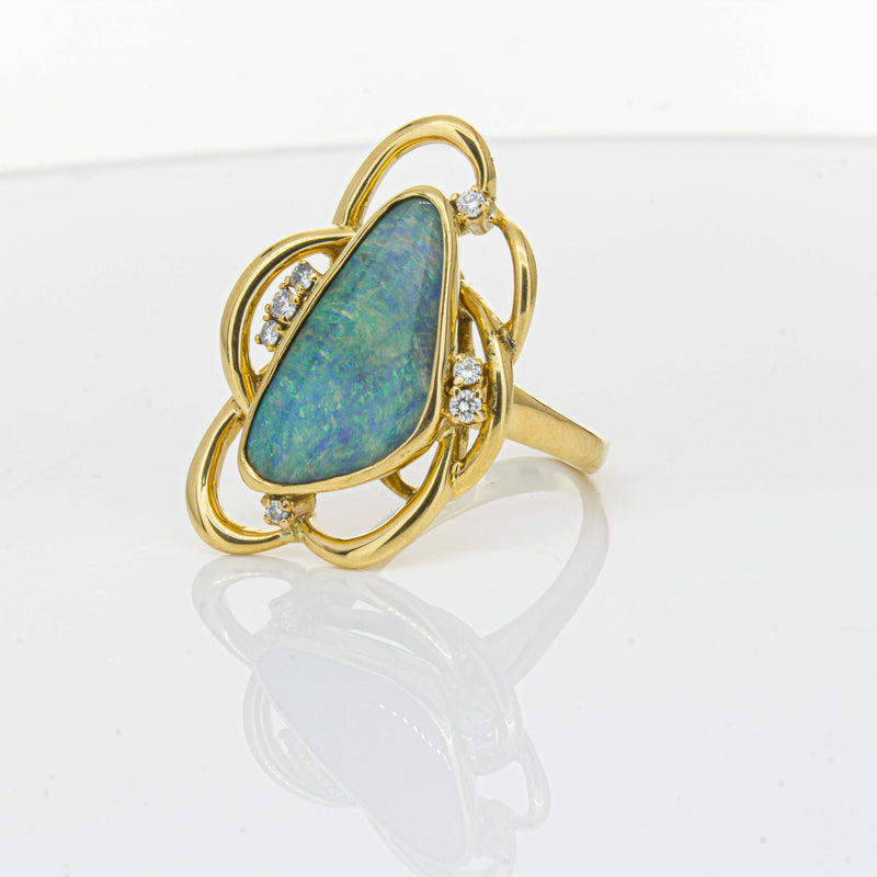 Deja Vu 18ct Yellow Gold Opal & Diamond Ring-Ring-Walker & Hall
