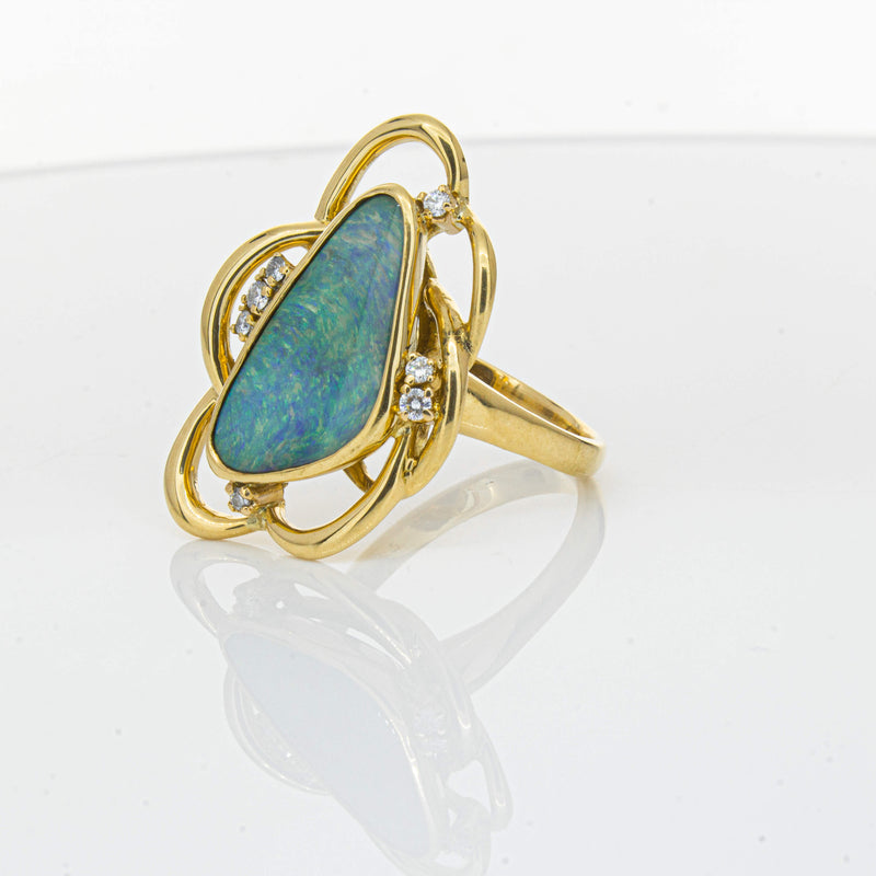 Deja Vu 18ct Yellow Gold Opal & Diamond Ring-Ring-Walker & Hall