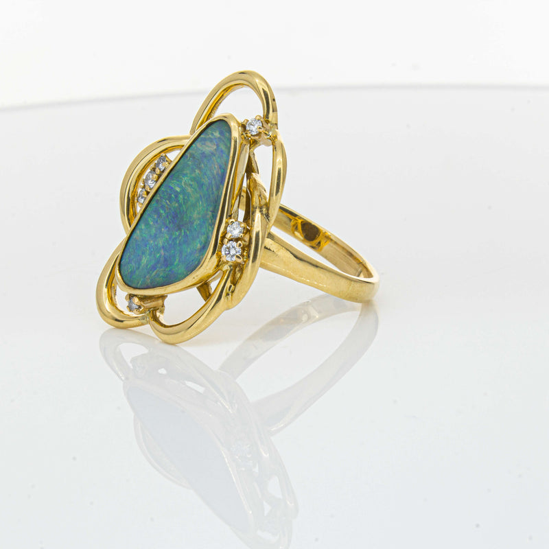 Deja Vu 18ct Yellow Gold Opal & Diamond Ring-Ring-Walker & Hall