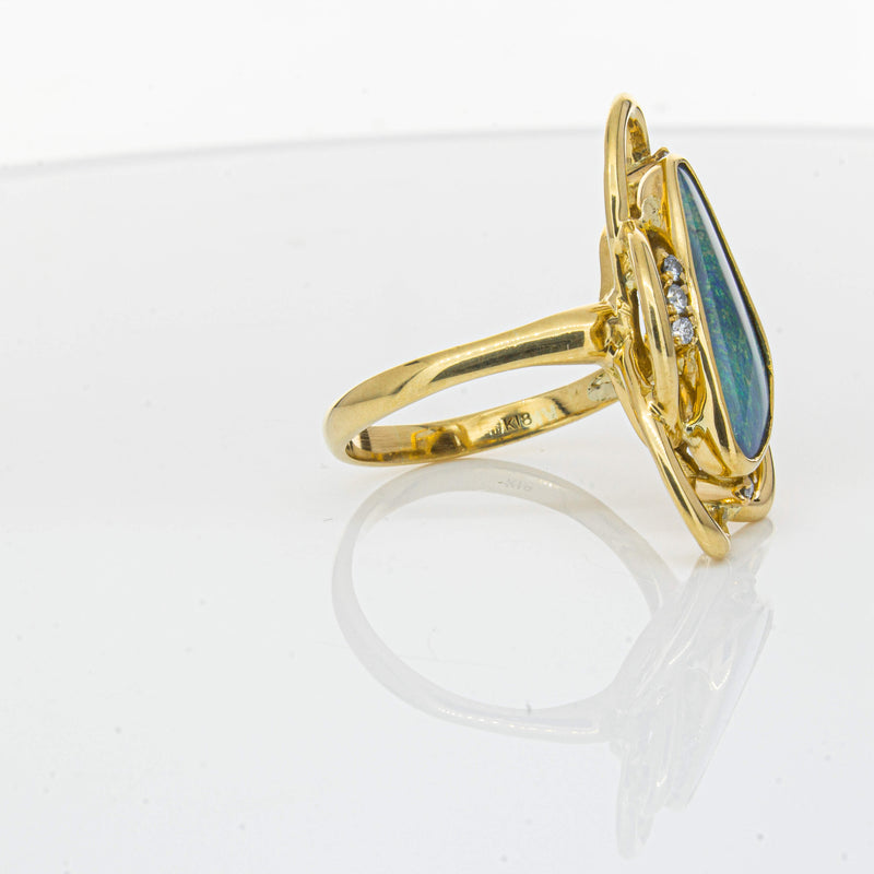 Deja Vu 18ct Yellow Gold Opal & Diamond Ring-Ring-Walker & Hall