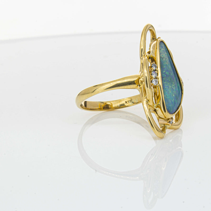 Deja Vu 18ct Yellow Gold Opal & Diamond Ring-Ring-Walker & Hall
