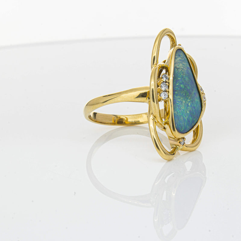 Deja Vu 18ct Yellow Gold Opal & Diamond Ring-Ring-Walker & Hall