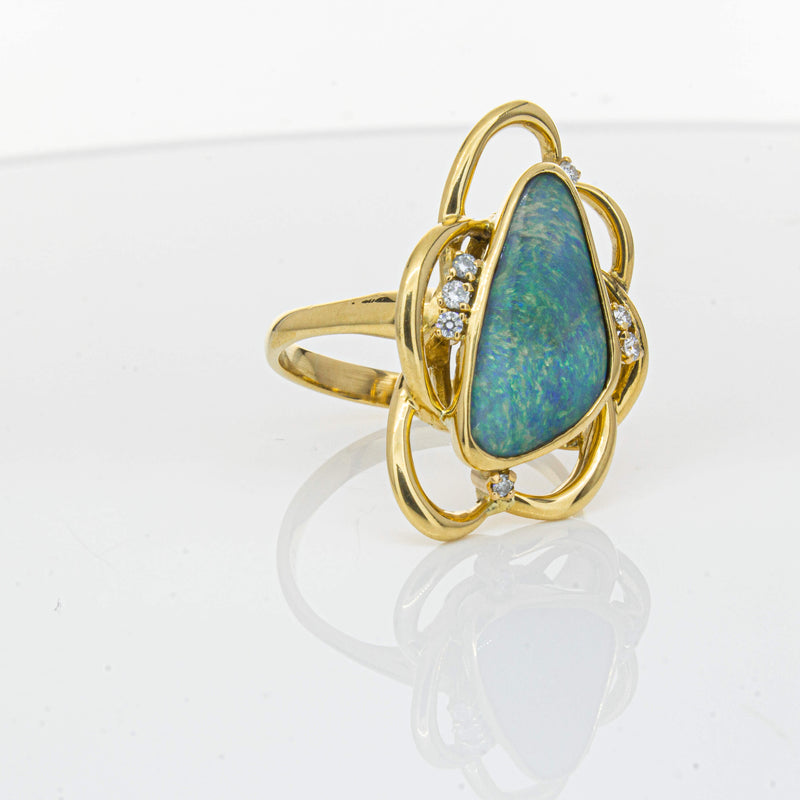 Deja Vu 18ct Yellow Gold Opal & Diamond Ring-Ring-Walker & Hall
