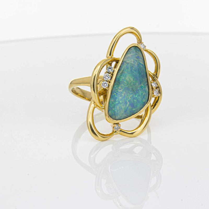 Deja Vu 18ct Yellow Gold Opal & Diamond Ring-Ring-Walker & Hall