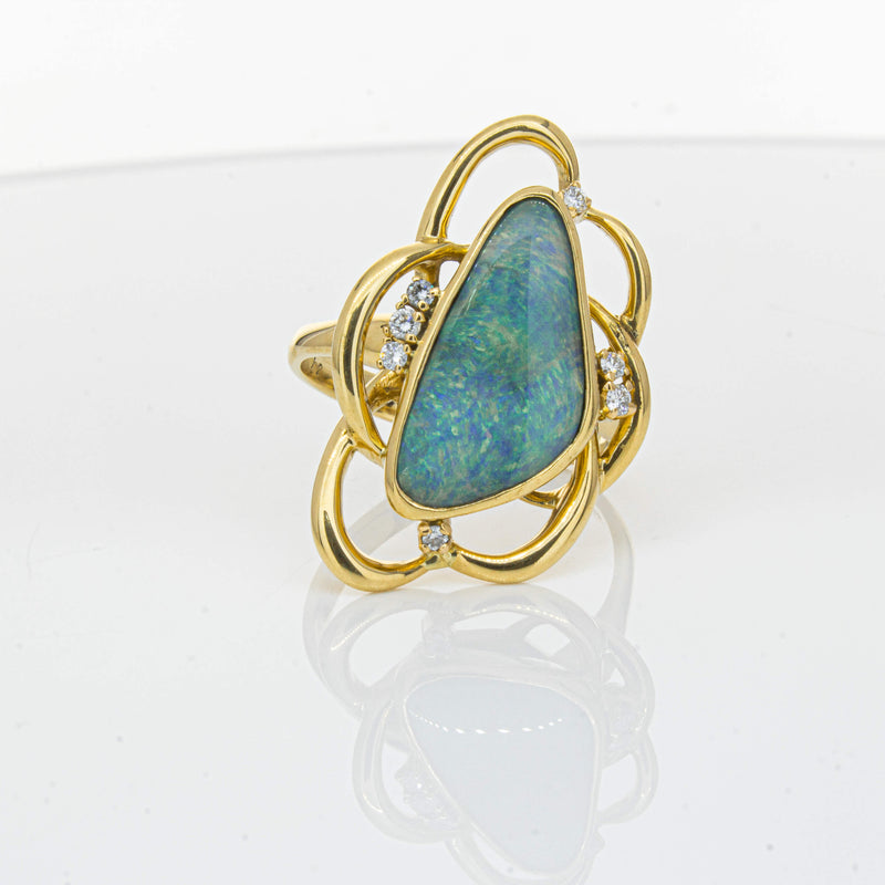 Deja Vu 18ct Yellow Gold Opal & Diamond Ring-Ring-Walker & Hall