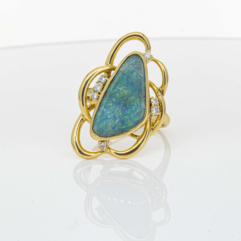 Deja Vu 18ct Yellow Gold Opal & Diamond Ring-Ring-Walker & Hall