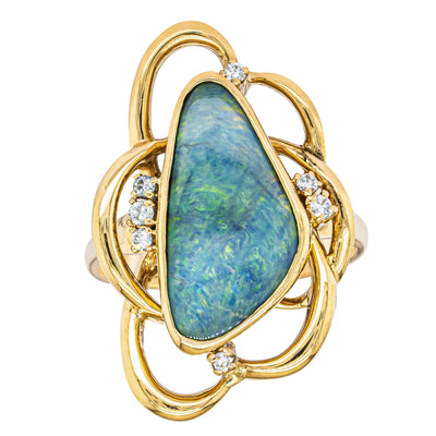 Deja Vu 18ct Yellow Gold Opal & Diamond Ring-Ring-Walker & Hall