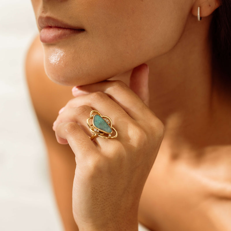 Deja Vu 18ct Yellow Gold Opal & Diamond Ring-Ring-Walker & Hall