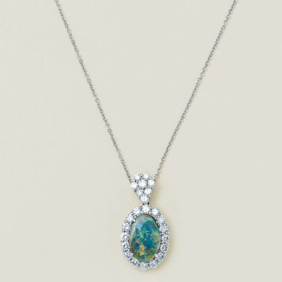 Deja Vu Platinum 2.57ct Opal & Diamond Pendant - Necklace - Walker & Hall