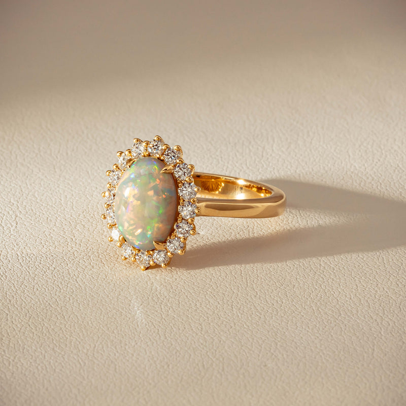 18ct Yellow Gold 1.70ct Opal & Diamond Belle Ring - Ring - Walker & Hall