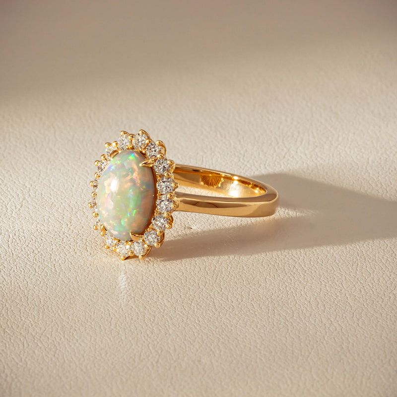 18ct Yellow Gold 1.70ct Opal & Diamond Belle Ring - Ring - Walker & Hall