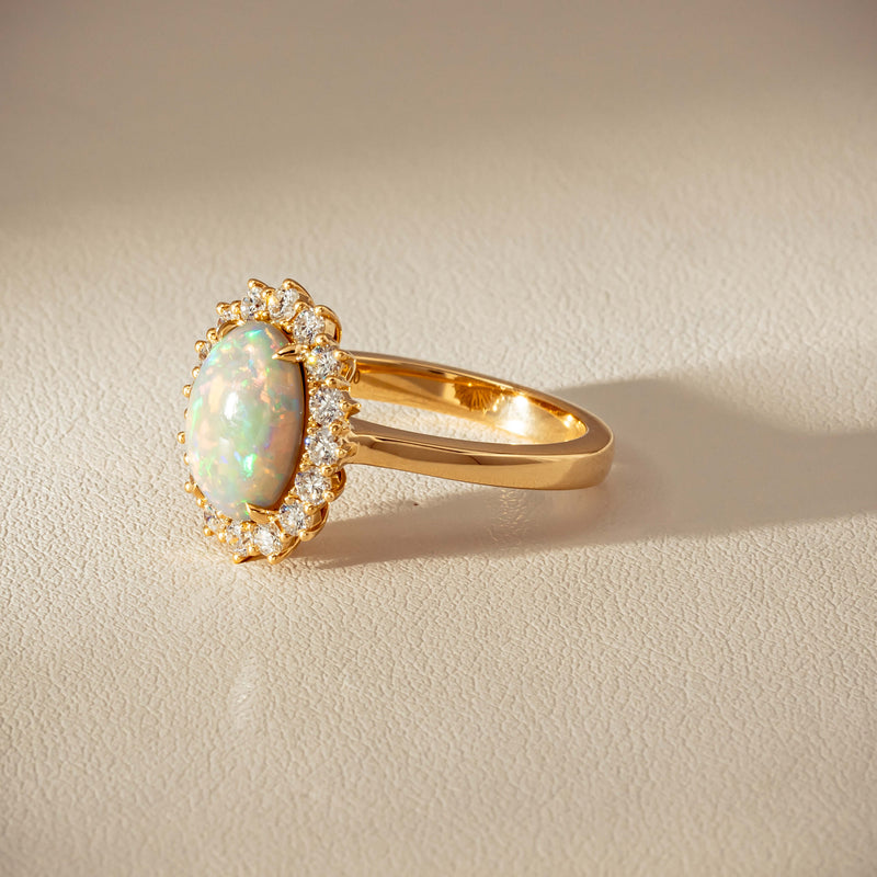 18ct Yellow Gold 1.70ct Opal & Diamond Belle Ring - Ring - Walker & Hall