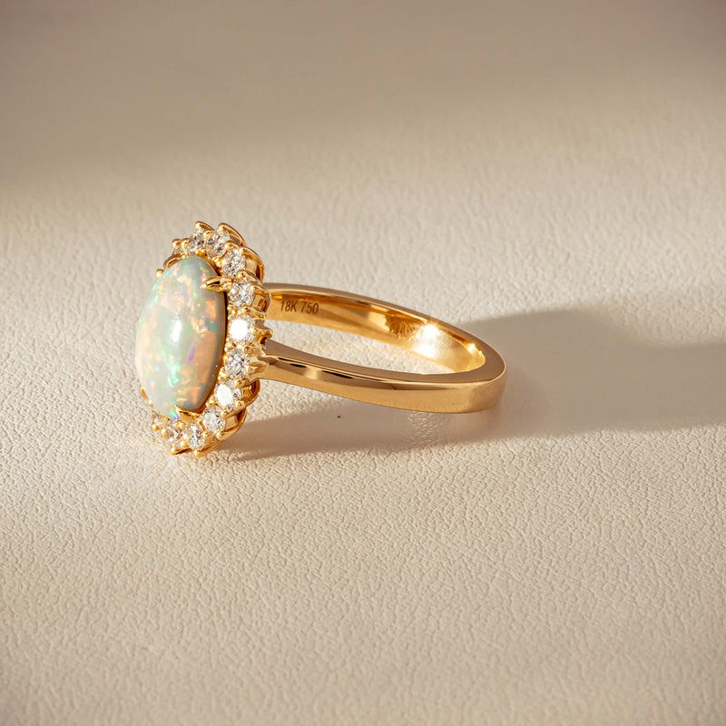 18ct Yellow Gold 1.70ct Opal & Diamond Belle Ring - Ring - Walker & Hall