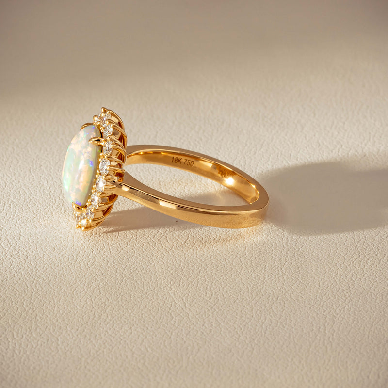 18ct Yellow Gold 1.70ct Opal & Diamond Belle Ring - Ring - Walker & Hall