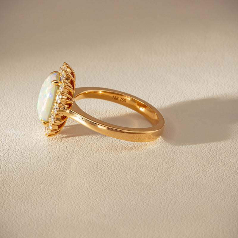 18ct Yellow Gold 1.70ct Opal & Diamond Belle Ring - Ring - Walker & Hall